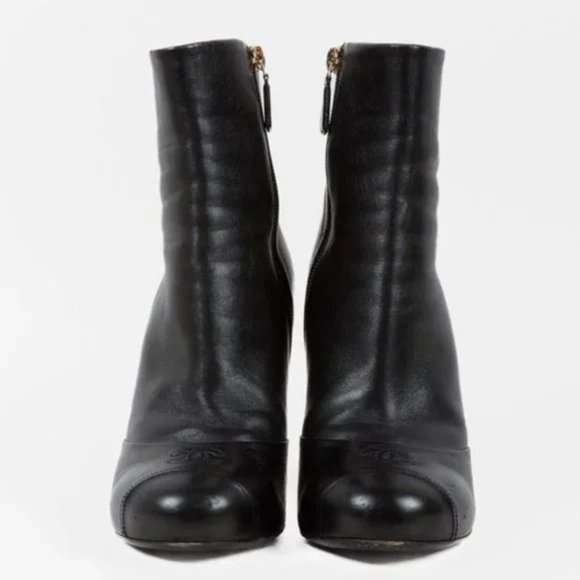 Chanel CC Black Leather Pearl Stiletto Booties - Picture 2 of 11
